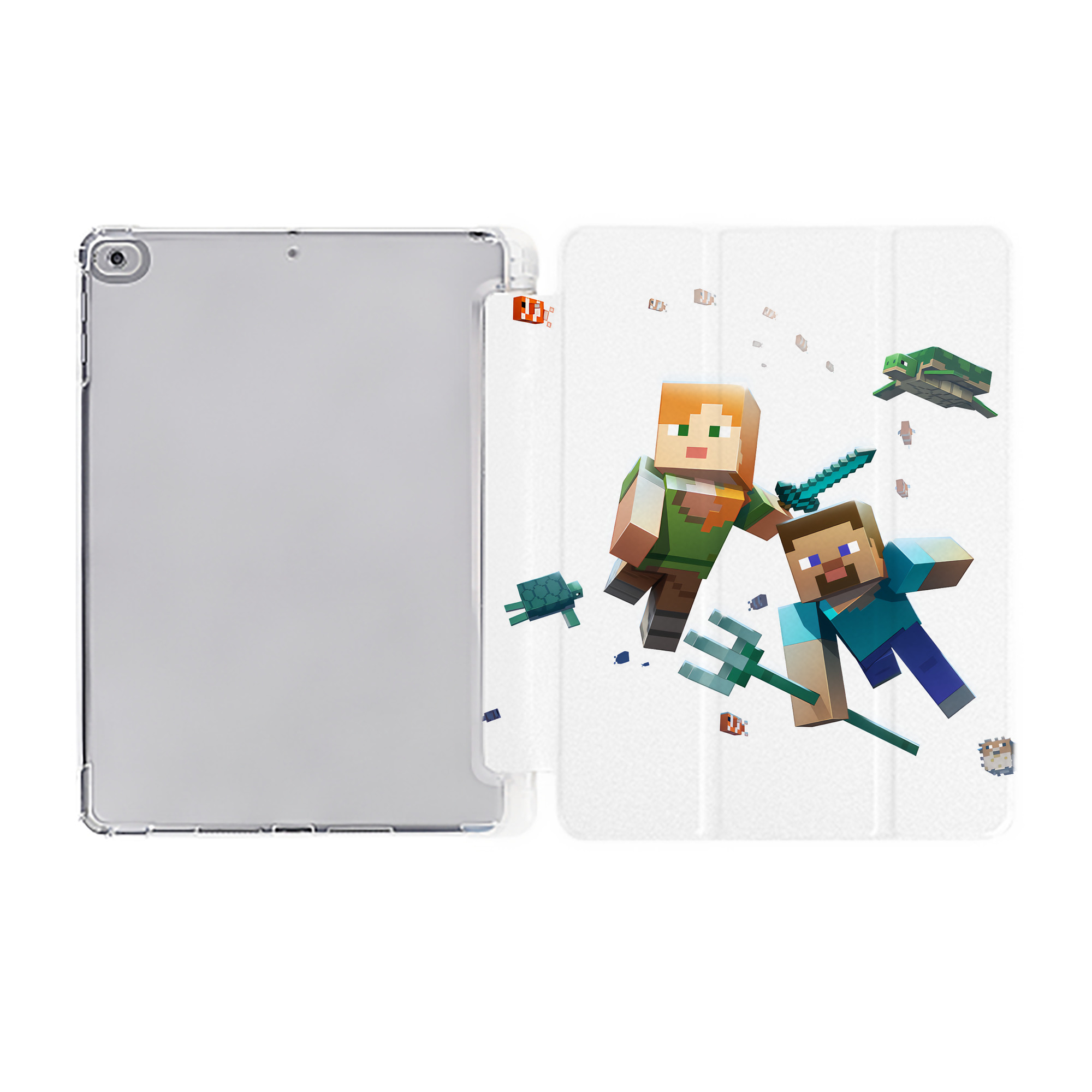 （画像用） マインクラフト ブロックの世界 Minecraft MC Block world IPad ケース ペン収納付き 三つ折りスタンド PUレザー×シリコン 対応機種9.5/10.5/10.9インチ